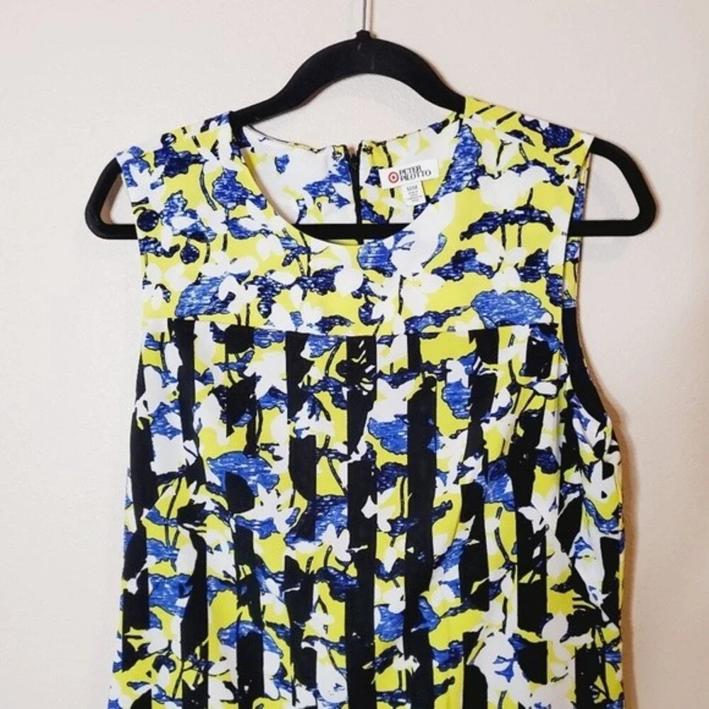 Peter Pilotto Target Yellow Blue white black striped Flower drop waist dress - Picture 4 of 7